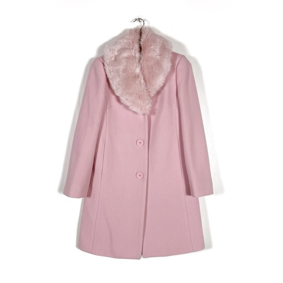 Kate Spade Faux Fur Lapel Wool Coat Pink - Picture 3 of 9